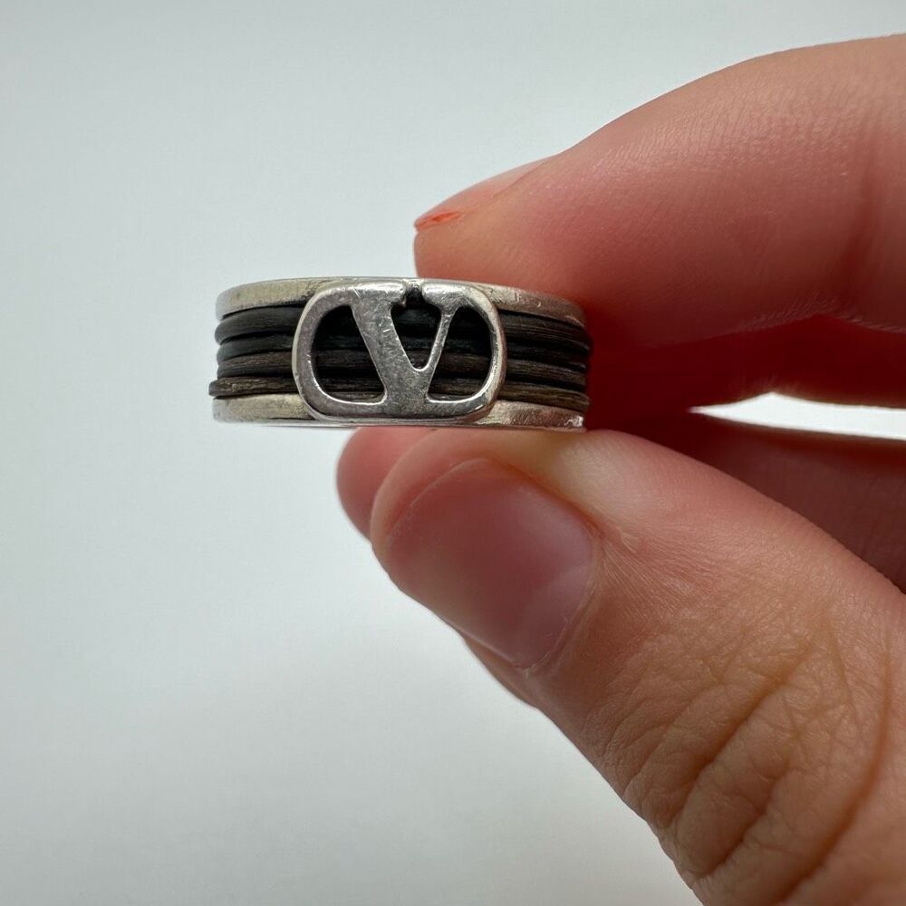 Valentino Garavani Sterling Silver Logo Ring Size 5‎